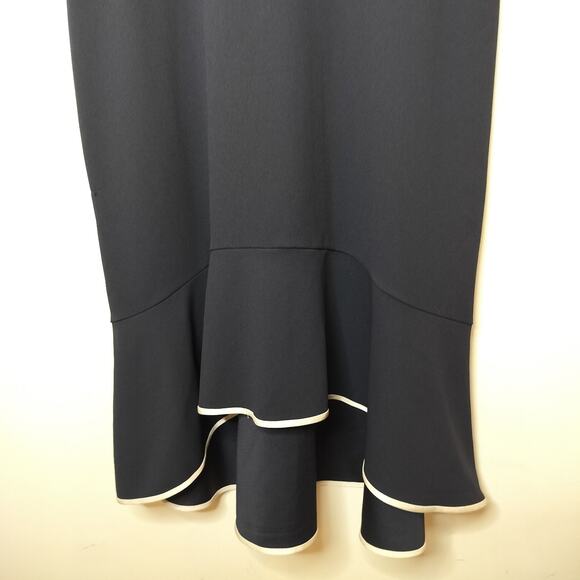 Maggy London Navy Midi Dress Short Sleeve Hi Low Flounce Hem - Picture 4 of 7